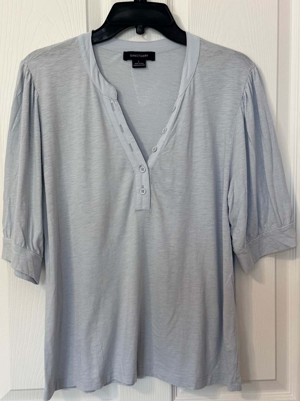 Sanctuary Pale Blue Henley Half-Sleeve Top